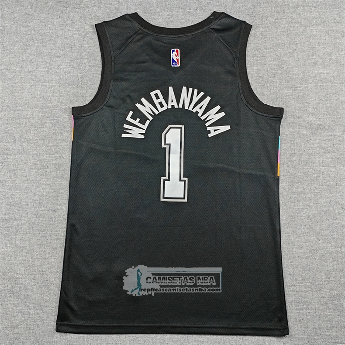 Camiseta San Antonio Spurs Victor Wembanyama NO 1 Ciudad 2025-26 Negro